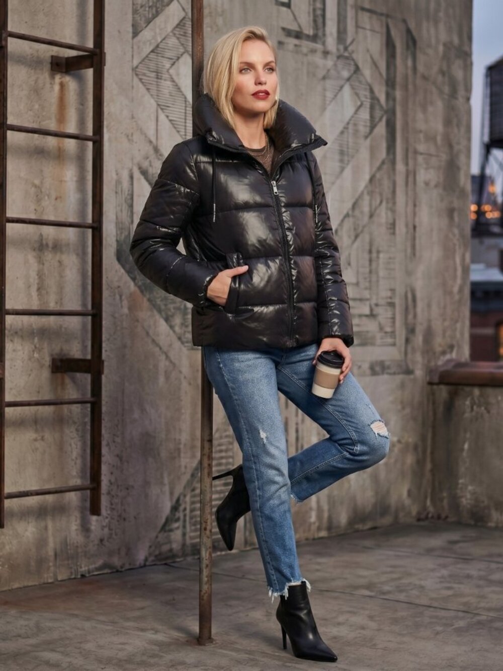 DKNY Jeans Funnel-Neck Lightweight Puffer Jacket - DJBJ6113 - X-Large